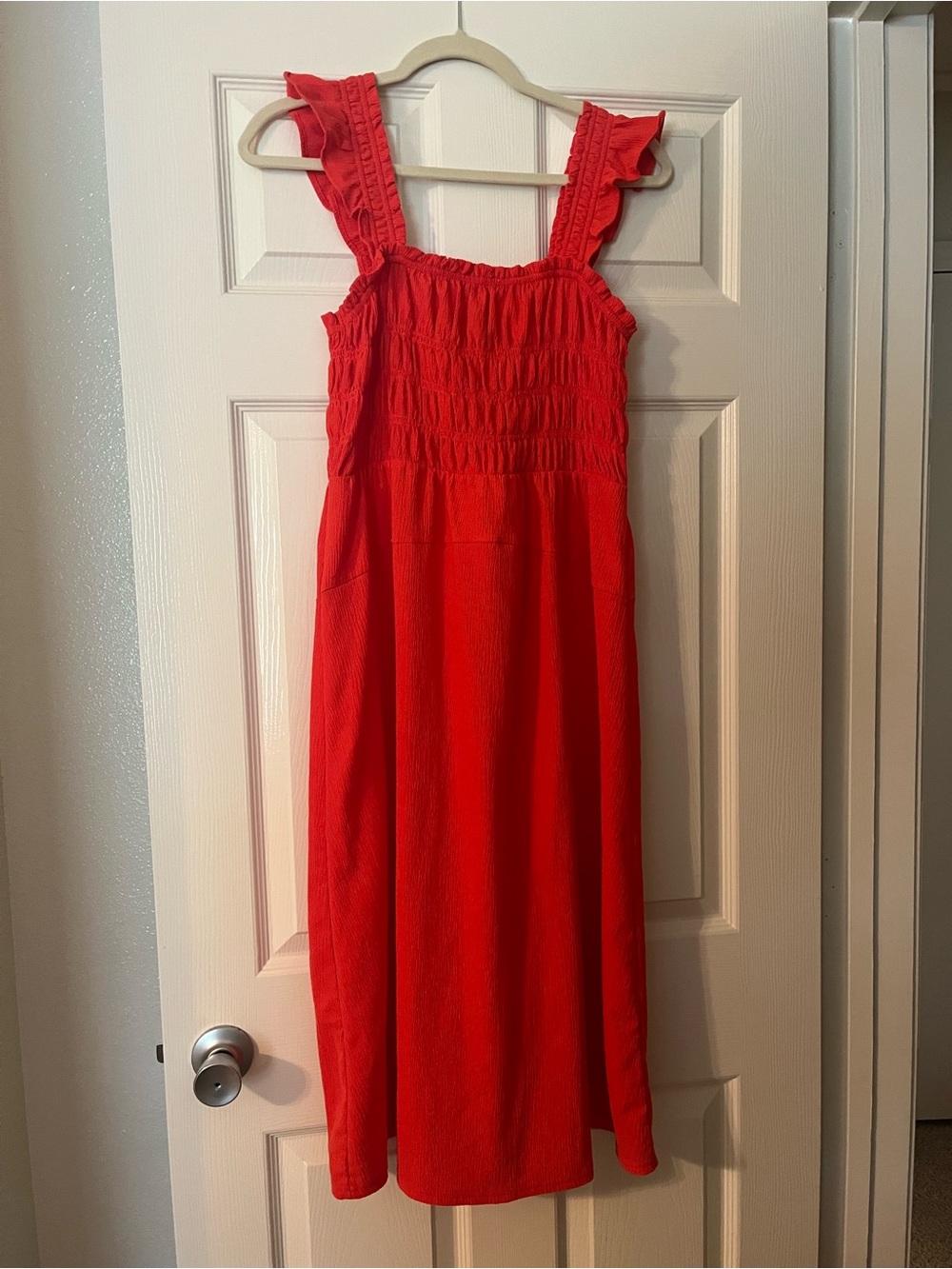 Old Navy Red Smocked Midi Dress with Ruffle Straps